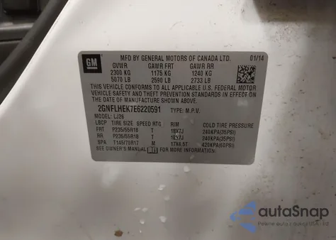 2014 Chevrolet Equinox Ltz z USA, uszkodzony, nr VIN 2GNFLHEK7E6220591